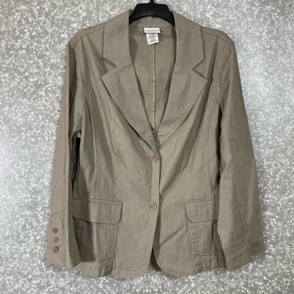 White Stage Women's Plus Size Taupe Floral Jacquard Blazer - Size 18W/20W - Boho - Picture 1 of 7